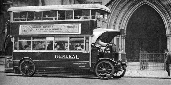 A double-decker bus standing outside the Law Courts, London, 1926-1927. Artist: Unknown