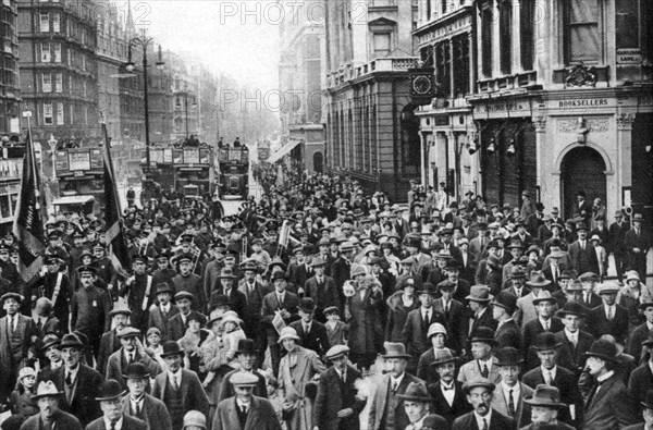 The Salvation Army marching down Oxford Street, London, 1926-1927. Artist: Unknown