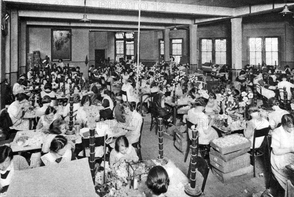 Disabled girls working at the 'Watercress and Flower Girls' Christian Mission', London, 1926-1927. Artist: Unknown