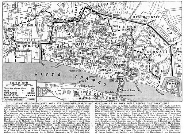 Plan of the City of London showing churches, wards and guild halls, 1926-1927. Artist: Unknown
