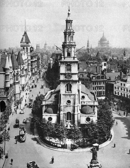 Church of St Clement Danes, the Strand and Fleet Street from Australia House, London, 1926-1927.Artist: McLeish