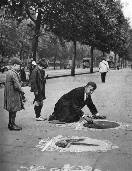 Pavement artist, Embankment, London, 1926-1927. Artist: McLeish