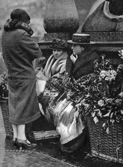 Flower sellers, Piccadilly Circus, London, 1926-1927. Artist: Unknown