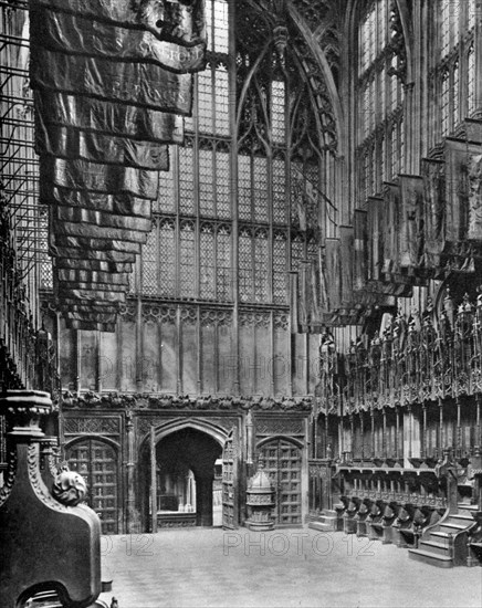 Massed banners of the Knights of the Bath in Henry VII's Chapel, Westminster Abbey, 1926-1927. Artist: King