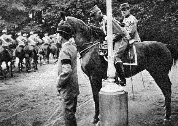 King Christian IX (1818-1906) with Colonel Kjor of the Danish Hussars, 1908.Artist: Queen Alexandra