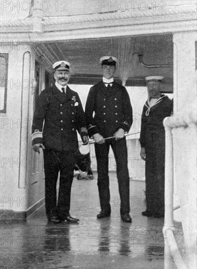 Commodore Sir Archibald Milne (1855-1938) and his sub-lieutenant, Pipon, 1908.Artist: Queen Alexandra