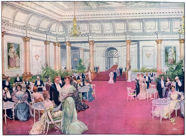 The foyer at the Savoy Restaurant, London, 1905.Artist: Max Cowper