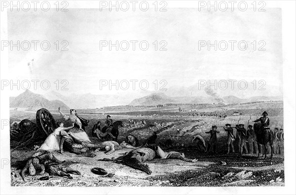 Execution by firing squad, Culloden Moor, Scotland, 1860.Artist: H Griffiths