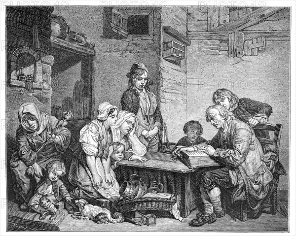 'Reading the Bible, 1885.Artist: FV Martens