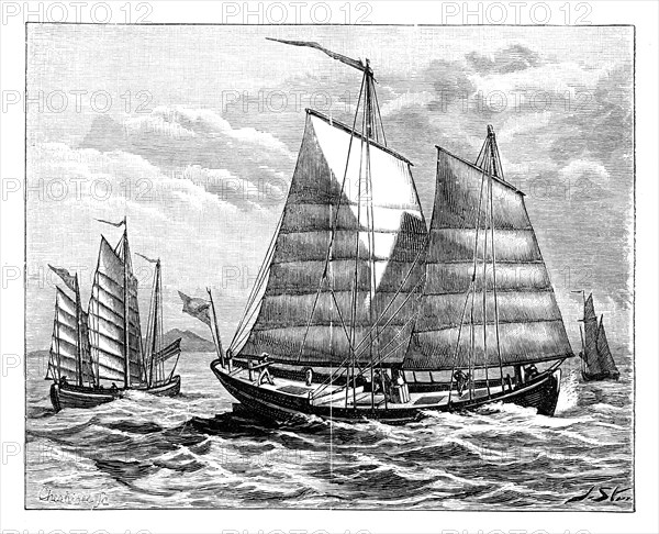 Chinese boats in the Canton river, 19th century. Artist: Unknown