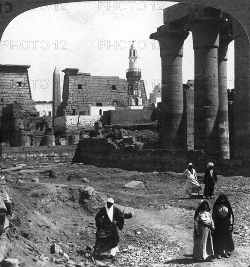 'The Moslem mosque in the court of Luxor Temple, Thebes, Egypt', 1905.Artist: Underwood & Underwood