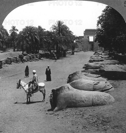 'Grand avenue approaching the Temple of Karnak, Thebes, Egypt', 1905.Artist: Underwood & Underwood