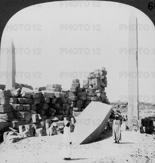 'The tallest obelisk in Egypt, in the temple at Karnak, Thebes, Egypt', 1905.Artist: Underwood & Underwood