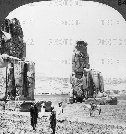 'Colossal 'Memnon' statues at Thebes, Egypt', 1905. Artist: Underwood & Underwood