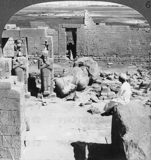 'View from the Ramesseum southeast over the plain of Thebes, Egypt', 1905.Artist: Underwood & Underwood