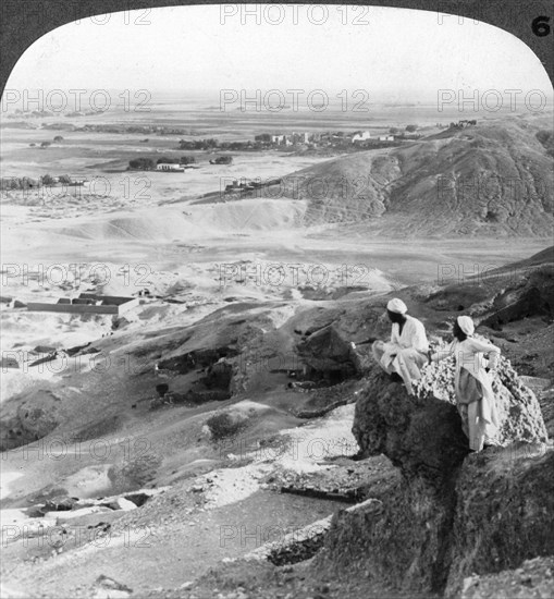 'Looking south over the Theban plain and Temples of Medinet Habu, Egypt', 1905.Artist: Underwood & Underwood