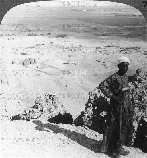 'From the high cliffs at Der-el-Bahri across the plain to Luxor, Thebes, Egypt', 1905.Artist: Underwood & Underwood