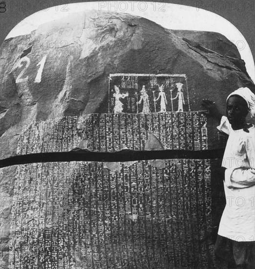 'Remarkable inscription of a Seven Year Famine on an island in the Nile, Egypt', 1905.Artist: Underwood & Underwood