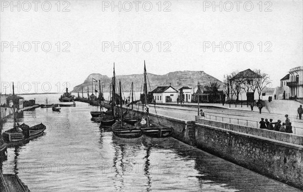 The Rock of Gibraltar from Algeciras, Spain, early 20th century. Artist: VB Cumbo