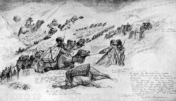Russians bringing up guns and ammunition for the assault at Erzrum, 1916, (c1920). Artist: Stuff