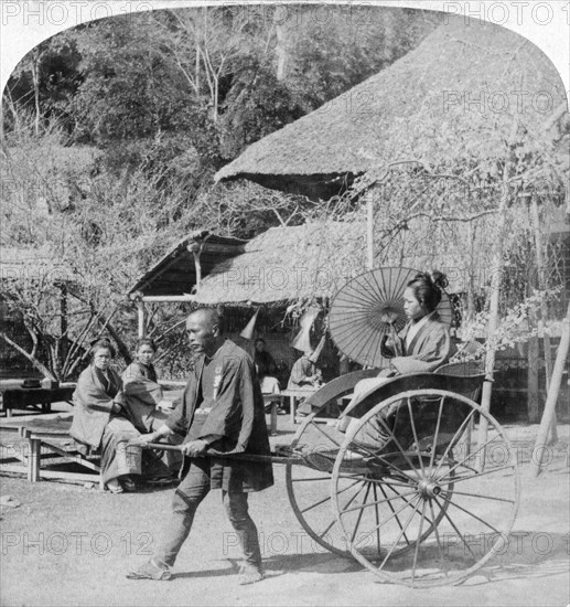 A morning ride in a jinrikisha (rickshaw), Sugita, Japan, 1896.Artist: Underwood & Underwood