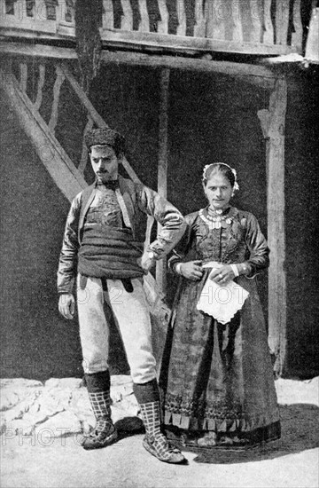 A young married couple, Macedonia, 1922.Artist: HB Crook