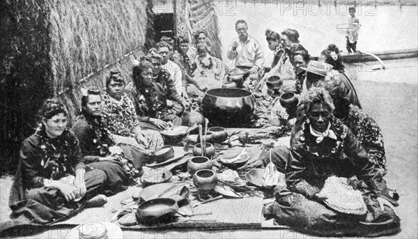 Hawaiians at a banquet, Hawaii, 1922.Artist: RM Clutterbuck