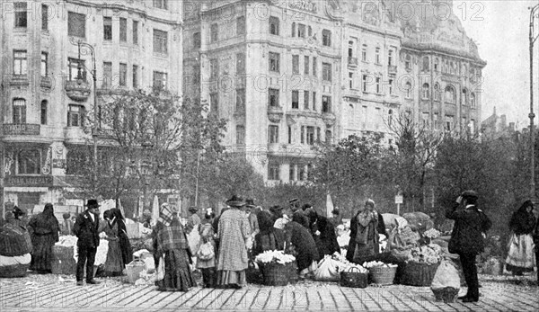 Great market of flowers, Budapest, Hungary, 1922.Artist: AW Cutler