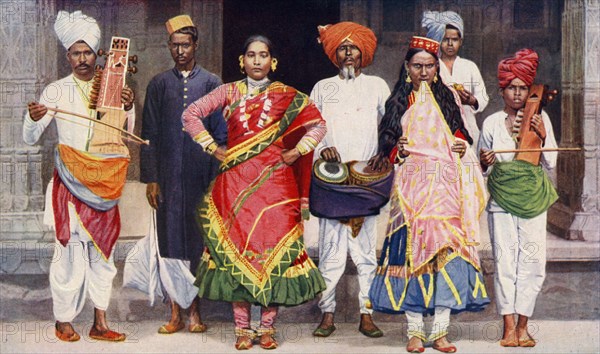 Nautch dancing girls with accompanying musicians, India, 1922.Artist: SR Norton