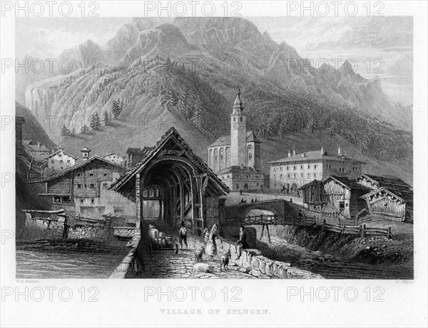 Village of Splugen, Switzerland, 1834. Artist: W Wallis