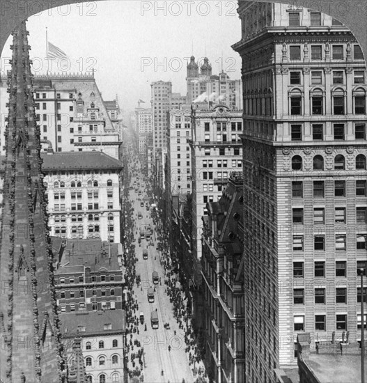 From the Empire building past Trinity Church up Broadway, 1902. Artist: Underwood & Underwood