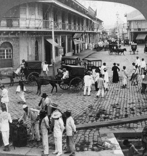 Rosario Street and Binondo Church as seen from Pasig River, Manila, Philippines, 1899.Artist: Underwood & Underwood