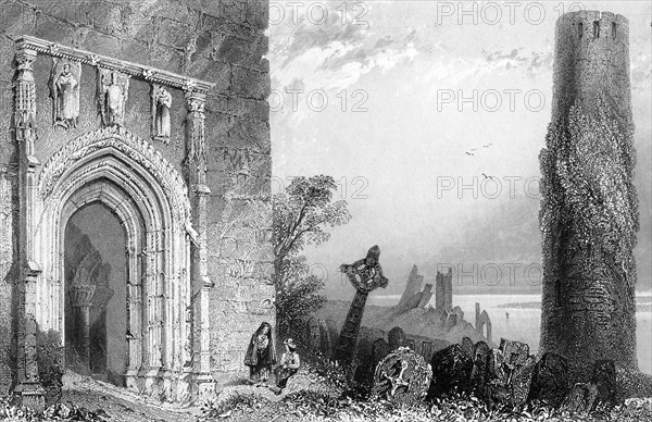 Entrance to a temple, Clonmacnoise, Ireland, 19th century.Artist: R Brandard