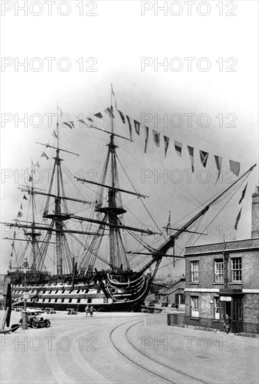 HMS 'Victory', Portsmouth, Hampshire, early 20th century.Artist: Wright & Logan