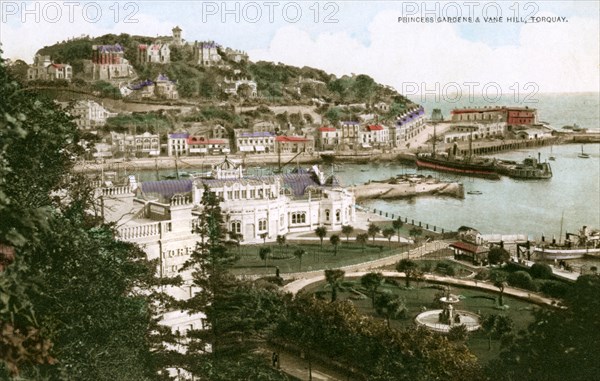 Princess Gardens and Vane Hill, Torquay, Devon, early 20th century.Artist: Ern Bishop