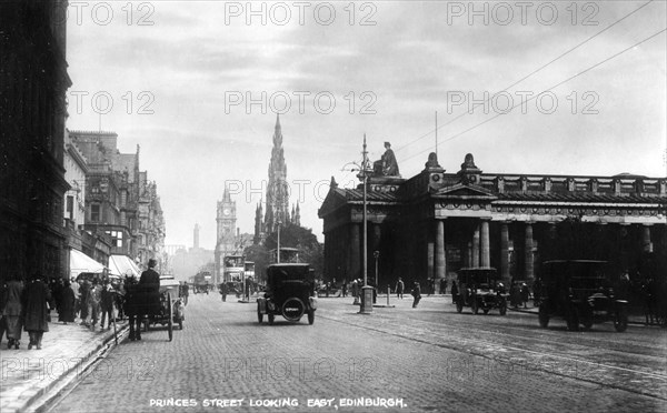 Looking east along Princes Street, Edinburgh, early 20th century.Artist: Valentine & Sons