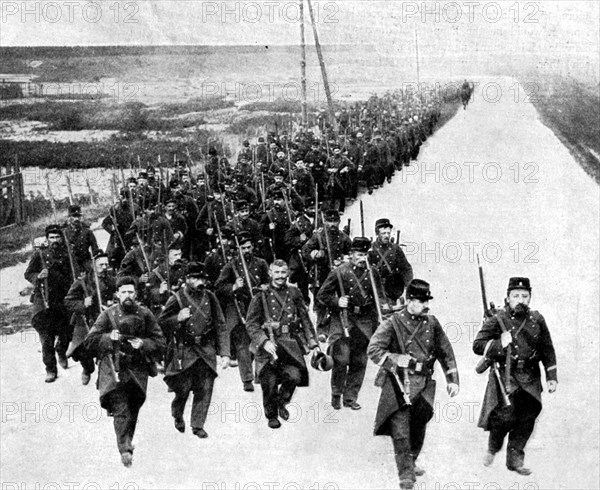 French infantry, reinforcements for the allies, First World War, 1914. Artist: Unknown