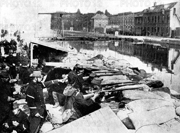 'Defence of a main artery of Antwerp', First World War, 1914. Artist: Unknown