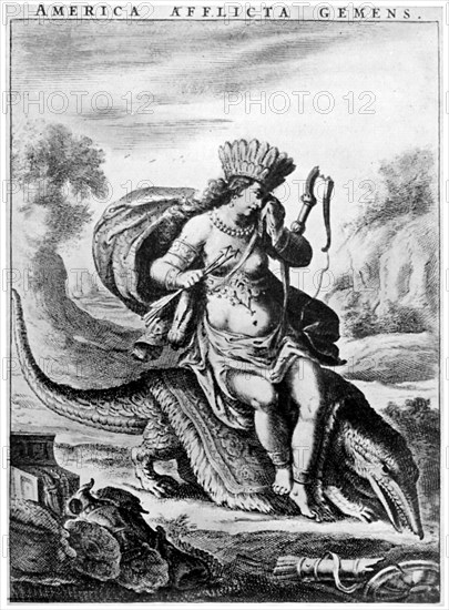 Allegorical view of America, early 17th century (1926).Artist: Cornelis de Visscher