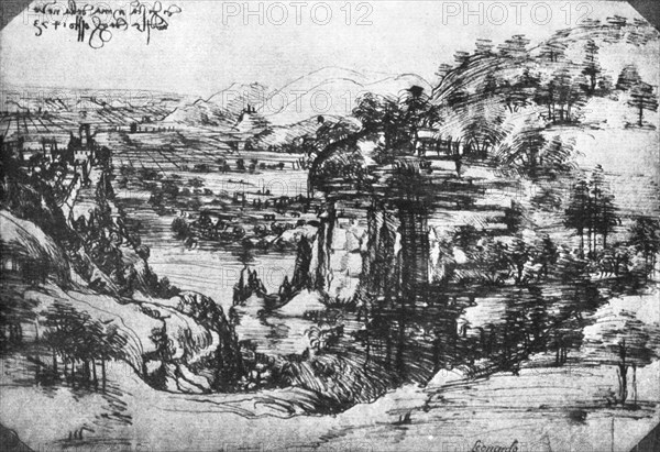 A sketch of a countryside view, 15th century (1930).Artist: Leonardo da Vinci