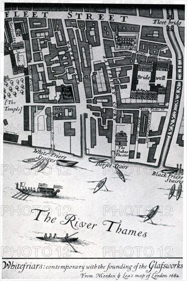 Map of London featuring Whitefriars, 1682 (1930).Artist: Morden & Lea