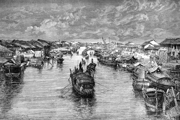 Boats on the Chinese Arroyo, near Saigon, Vietnam, 1895. Artist: Unknown