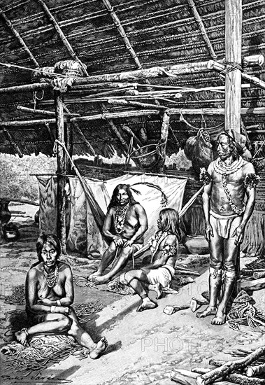 Inside a Ticuna hut, South Ameriica, 1895. Artist: Unknown