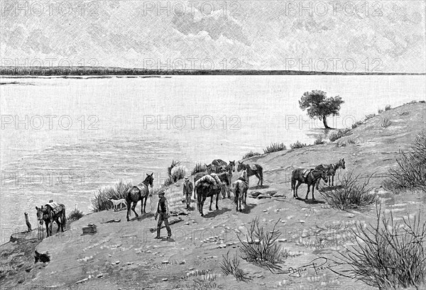 The banks of the Rio Neuquen, Argentina, 1895.Artist: Alfred Paris