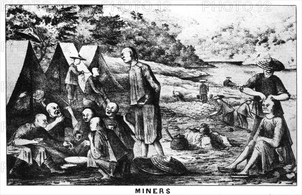 Californian gold miners, 19th century (1937).Artist: Britton & Rey