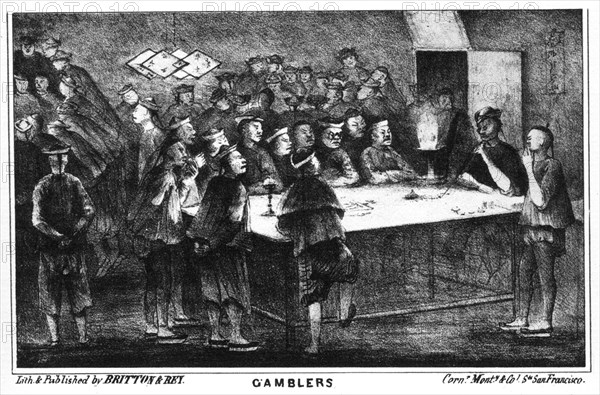 Gambling during the Californian gold rush, 19th century (1937).Artist: Britton & Rey