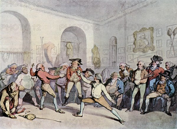 'Mr H Angelo's Fencing Academy', 1791, (1929). Artist: Thomas Rowlandson