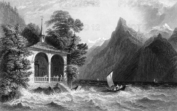 Tell's Chapel, Lake Uri, Switzerland, 1836.Artist: R Wallis