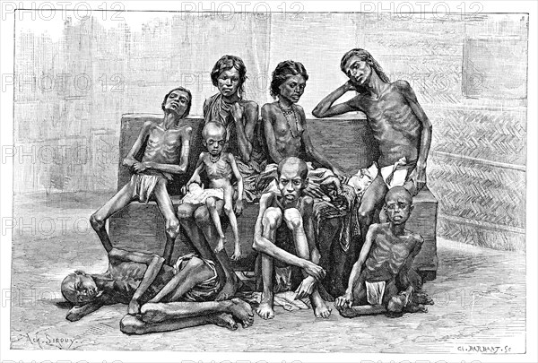 Famine victims, India, 1895.Artist: Charles Barbant