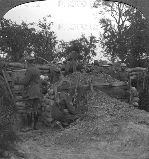 An advanced trench held by Dogras and an Indian Cavalry machine-gun section, 1900s. Artist: Unknown